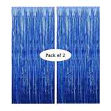 Metallic Tinsel Blue Foil Fringe Curtains 3ft x 6ft for Birthday, Anniversaries, Graduation, Retirement, Baby Shower, New Year Decoration- Pack of 2