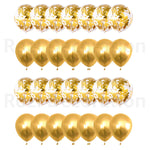 Gold HD Metallic Chrome & Clear Confetti Shining Glitter Balloons Set For Birthday, Anniversary, Welcome and All Party Celebration Decoration Supplies (A Set Of 10 Pcs)