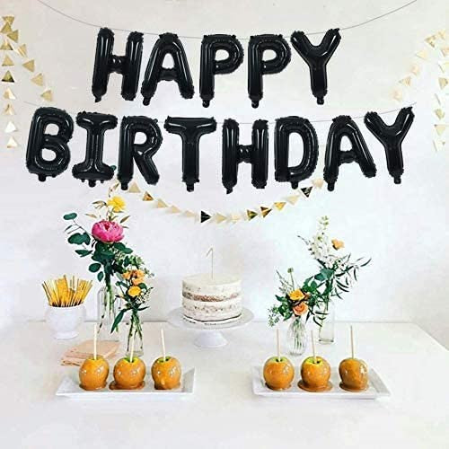Happy Birthday Black Foil Balloons in Capital Letters Upper Case for Birthday Decorations