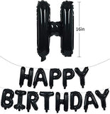 Happy Birthday Black Foil Balloons in Capital Letters Upper Case for Birthday Decorations