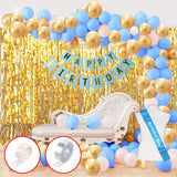 Happy Birthday Balloons Decoration Items Combo Kit Blue Gold White - 65 Pcs for Kids Boys Adult Men Husband, Quarantine Theme Decorations/Foil balloon Curtain ,Metallic Latex Balloon, Banner