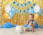 Happy Birthday Balloons Decoration Items Combo Kit Blue Gold White - 65 Pcs for Kids Boys Adult Men Husband, Quarantine Theme Decorations/Foil balloon Curtain ,Metallic Latex Balloon, Banner