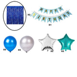 Happy Birthday Balloons Decoration Items Combo Kit Blue & Silver- 17 Pcs for Kids and adults