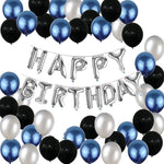 Happy Birthday Balloons Decoration Items Combo Kit Blue, Silver & Black - 31 Pcs for Kids and adults