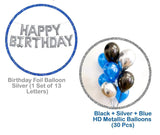 Happy Birthday Balloons Decoration Items Combo Kit Blue, Silver & Black - 31 Pcs for Kids and adults