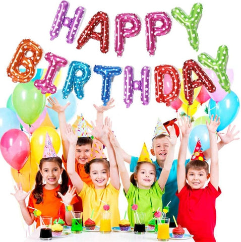 Happy Birthday Multicolor Rainbow Polka Dotted Happy Birthday Balloons,Banner Birthday Party Decoration