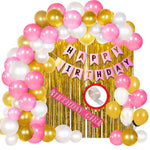 Happy Birthday Balloons Decoration Items Combo Kit - 65 Pcs for Girls