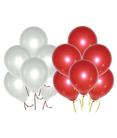 50 Pc Red and White Metallic Balloons for party Decorations Birthday, Anniversary, New Year, Christmas etc