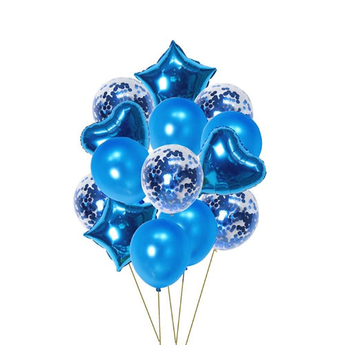 Party Mix Dark Blue Metallic, Confetti and Foil Balloons for All Kind of Balloon Party Decorations (Dark Blue), 14 Pieces Combo