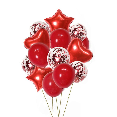 Party Mix Red Metallic, Confetti and Foil Balloons for All Kind of Balloon Party Decorations (Red), 14 Pieces Combo