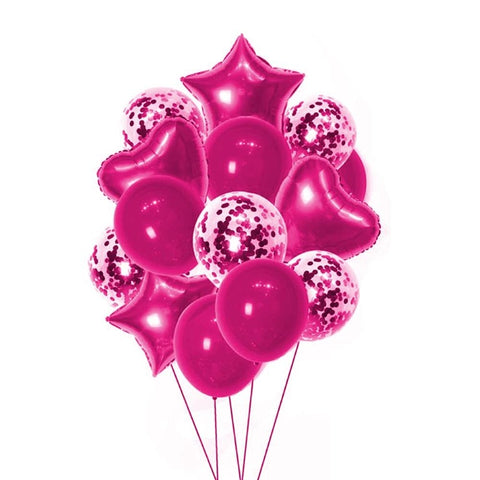 Party Mix Rose Mix Metallic, Confetti and Foil Balloons for All Kind of Balloon Party Decorations (Rose Mix), 14 Pieces Combo