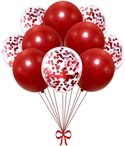 Red HD Metallic Chrome & Clear Confetti Shining Glitter Balloons Set For Birthday, Anniversary, Welcome and All Party Celebration Decoration Supplies (A Set Of 10 Pcs)