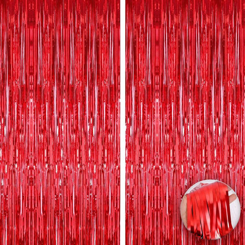 Metallic Tinsel Red Foil Fringe Curtains 3 ft x 6 ft for Birthday, Anniversaries, Graduation, Retirement, Baby Shower, New Year Decoration- Pack of 1