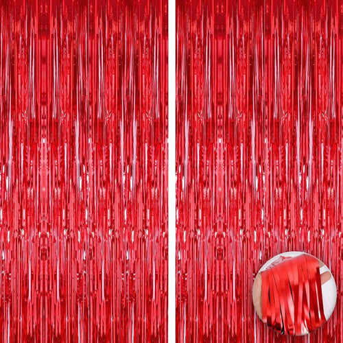 Metallic Tinsel Red Foil Fringe Curtains 3 ft x 6 ft for Birthday, Anniversaries, Graduation, Retirement, Baby Shower, New Year Decoration- Pack of 1