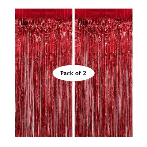 Metallic Tinsel Red Foil Fringe Curtains 3 ft x 6 ft for Birthday, Anniversaries, Graduation, Retirement, Baby Shower, New Year Decoration- Pack of 2