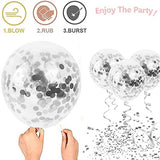 Silver HD Metallic Chrome & Clear Confetti Shining Glitter Balloons Set For Birthday, Anniversary, Welcome and All Party Celebration Decoration Supplies (A Set Of 10 Pcs)