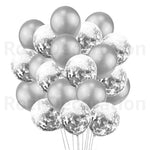 Silver HD Metallic Chrome & Clear Confetti Shining Glitter Balloons Set For Birthday, Anniversary, Welcome and All Party Celebration Decoration Supplies (A Set Of 10 Pcs)