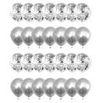 Silver HD Metallic Chrome & Clear Confetti Shining Glitter Balloons Set For Birthday, Anniversary, Welcome and All Party Celebration Decoration Supplies (A Set Of 10 Pcs)