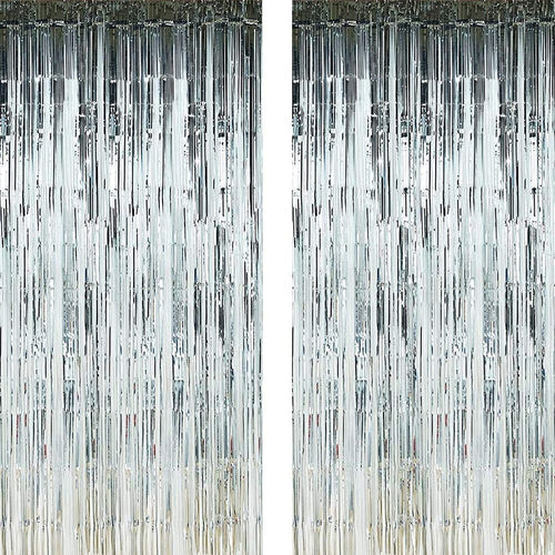 Metallic Tinsel Silver Foil Fringe Curtains 3 ft x 6 ft for Birthday, Anniversaries, Graduation, Retirement, Baby Shower, New Year Decoration- Pack of 1