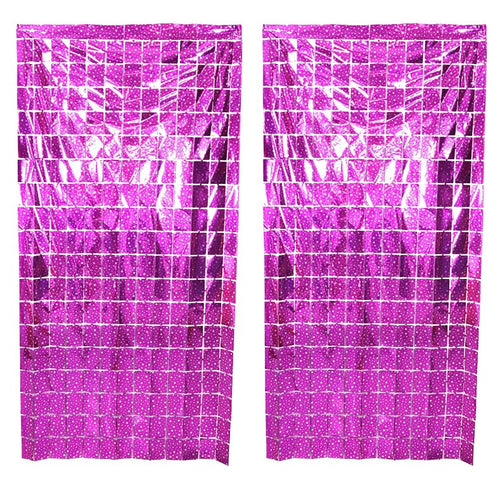 Rectangle Box Pink Color Fringe Foil Printed Streamer Curtains 3 ft x 6 ft for Birthday, Anniversaries, Graduation, Retirement, Baby Shower Retirement - Pack of 2 (Assorted Print)
