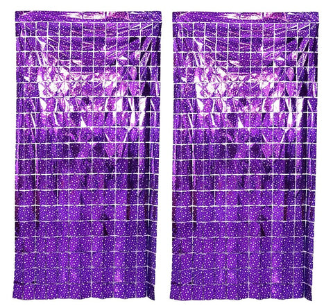 Rectangle Box Purple Color Fringe Foil Printed Streamer Curtains 3 ft x 6 ft for Birthday, Anniversaries, Graduation, Retirement, Baby Shower Retirement - Pack of 2(Assorted Print)