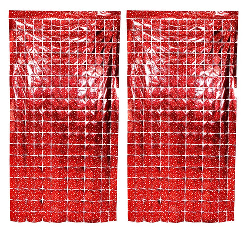 Rectangle Box Red Color Fringe Foil Printed Streamer Curtains 3 ft x 6 ft for Birthday, Anniversaries, Graduation, Retirement, Baby Shower Retirement - Pack of 2(Assorted Print)