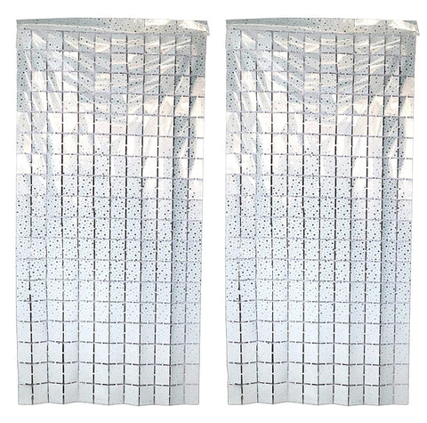 Rectangle Box Gray White Color Fringe Foil Printed Streamer Curtains 3 ft x 6 ft for Birthday, Anniversaries, Graduation, Retirement, Baby Shower Retirement - Pack of 2(Assorted Print)