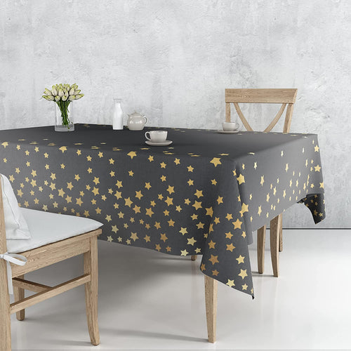Black Rectangular Shiny Metallic Tinsel Foil Star Print Reusable Table Cover 1.37mX1.83m for Indoor Outdoor Party Birthday,Wedding,Christmas,Buffet Parties,Camping