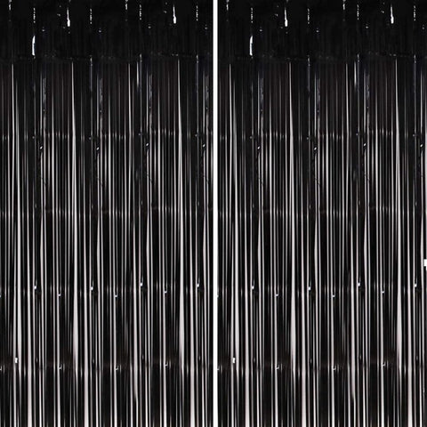 Metallic Fringe Black Curtains Size 3 ft x 6 ft for Birthday, Anniversaries, Graduation, Retirement, Baby Shower, New Year Backdrop Decoration- Pack of 2