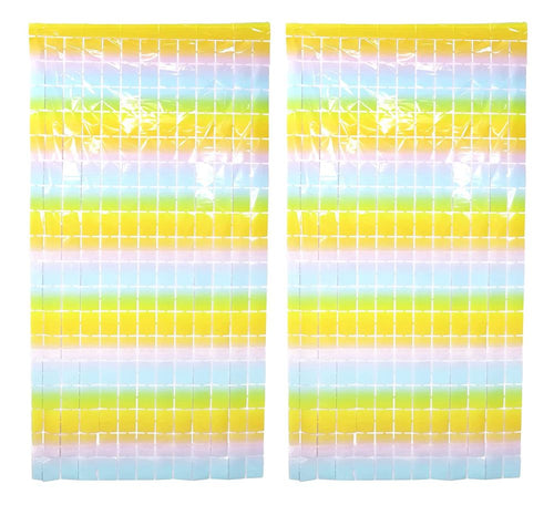 Rectangle Box Shape Multi Shaded Rainbow Macron Pastel Fringe Foil Streamer Curtains 3 ft x 6 ft for Birthday, Anniversaries, Graduation, Retirement, Baby Shower - Pack of 1 (Assorted Color)