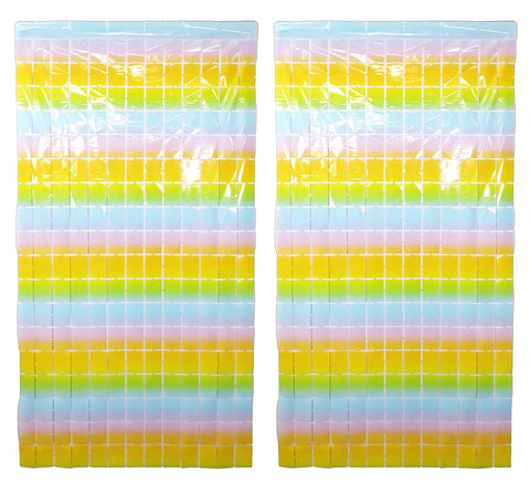 Rectangle Box Shape Multi Shaded Rainbow Macron Pastel Fringe Foil Streamer Curtains 3 ft x 6 ft for Birthday, Anniversaries, Graduation, Retirement, Baby Shower - Pack of 2(Assorted Color)