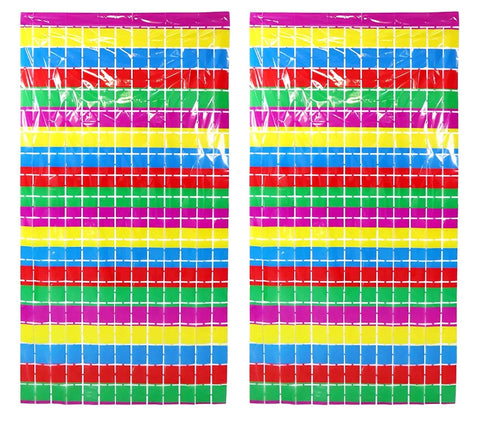 Rectangle Box Shape Dark Multi Color Fringe Foil Streamer Curtains 3 ft x 6 ft for Birthday, Anniversaries, Graduation, Retirement, Baby Shower Retirement - Pack of 2(Assorted Color)