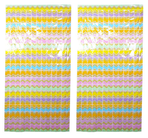 Rectangle Box Multi Shaded Rainbow Macron Pastel Fringe Foil Streamer Curtains 3 ft x 6 ft for Birthday, Anniversaries, Graduation, Retirement, Baby Shower - Pack of 1 (Assorted Color)