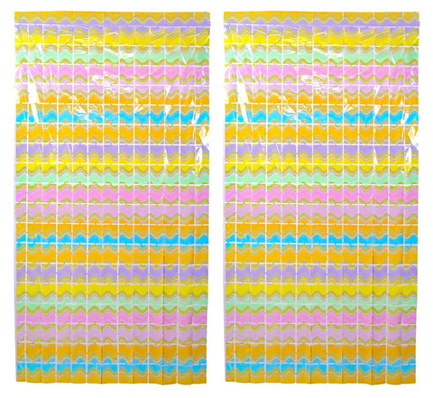 Rectangle Box Multi Shaded Rainbow Macron Pastel Fringe Foil Streamer Curtains 3 ft x 6 ft for Birthday, Anniversaries, Graduation, Retirement, Baby Shower - Pack of 2(Assorted Color)