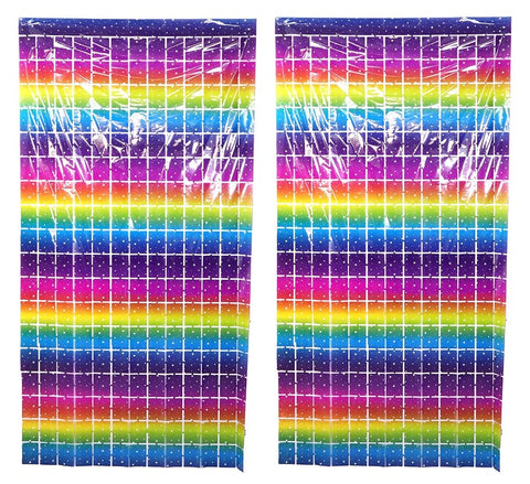 Rectangle Box Multi Shaded Printed Fringe Foil Streamer Curtains 3 ft x 6 ft for Birthday, Anniversaries, Graduation, Retirement, Baby Shower - Pack of 2(Assorted Color)