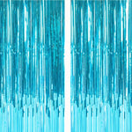 Metallic Fringe Light Blue Curtains Size 3 ft x 6 ft for Birthday, Anniversaries, Graduation, Retirement, Baby Shower, New Year Backdrop Decoration- Pack of 2