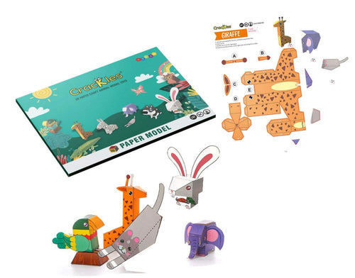 DIY Scissor Skills Fold & Paste Paper Craft 3D Paper Animal Toy Figures with Children Scissor- Pack of 5 Animals Craft