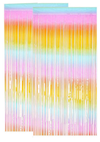 Multi Shaded Rainbow Macron Pastel Fringe Foil Curtains 3 ft x 6 ft for Birthday, Anniversaries, Graduation, Retirement, Baby Shower, New Year Backdrop Decoration- Pack of 2(Assorted Color)