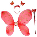 Fairy Butterfly Wings with Matching Hair Band and Magic Wand Costume for Baby Girls Birthday Party/Princess Accessories/Party Gift for Kids/ Party Supplies (Pack of 1,Red)