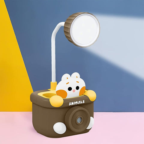 Cute Animal Table Lamp - Rechargeable Desk Lamp with Pen Holder & Sharpener, Study Desk Light for Study Room / Home / Office (Assorted Color)