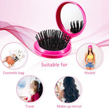 Small Folding Pocket Soft Hair Brush Comb with Mirror for Travel and Little Girls  for Birthday Return Gifts, Assorted Colors and Designs)- Pack of 1