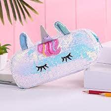 Mutli Purpose Unicorn Sequin Pouch Cosmetic Makeup Pen Pencil Stationery Case Bag for Kids. (Assorted Colors and Design) Pack of 1