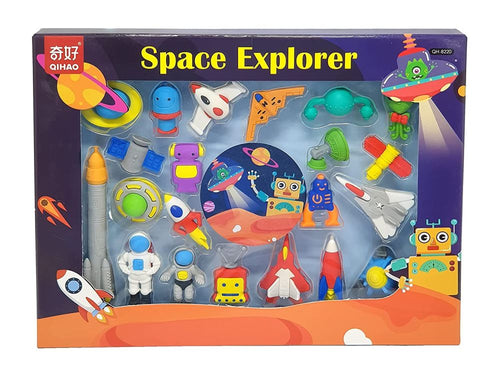 Outer Space Astronaut Theme Fancy Puzzle Take It Apart Erasers for Kids Stationery Kit for Kids Return Gifts for Kids (21 Pieces, Assorted Designs)