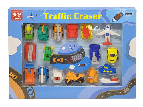 Transport Vehicles Theme Fancy Puzzle Take It Apart Erasers for Kids Stationery Kit for Kids Return Gifts for Kids (17 Pieces, Assorted Designs)