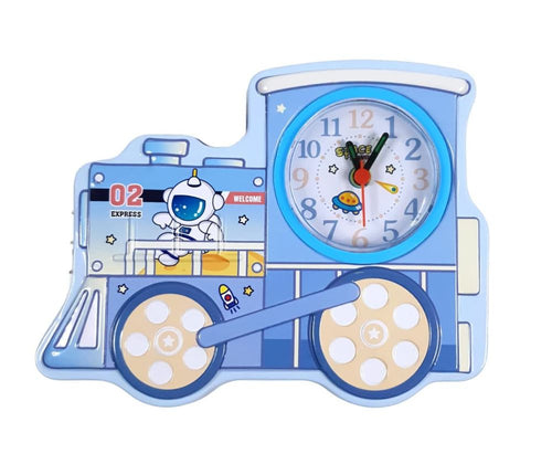 Train Shape Tin Box Money Bank with Alarm Clock & Lock and Key for Kids, Birthday Gift (Assorted Print and Color)-Pack of 1