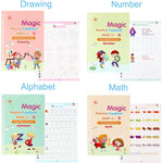 Sank Magic Practice Copybook, (4 Book + 1 Pen + 10 Refill+1 Grip) Number Tracing Book for Preschoolers with Pen, Magic Calligraphy Books for Kids Reusable Writing Tool