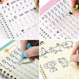 Sank Magic Practice Copybook, (4 Book + 1 Pen + 10 Refill+1 Grip) Number Tracing Book for Preschoolers with Pen, Magic Calligraphy Books for Kids Reusable Writing Tool