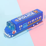 Double Decker Multi Level Metal SWAT Bus Pencil Case with Movable Wheels for Boys- Pack of 1 (Assorted Colours and Print)