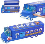 Double Decker Multi Level Metal SWAT Bus Pencil Case with Movable Wheels for Boys- Pack of 1 (Assorted Colours and Print)