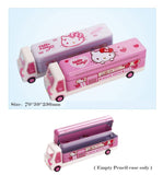 Hello Kitty Print Double Decker Bus Shaped Multi Level Metal Pencil Box with Movable Wheels for Girls- Pack of 1 (Assorted Colours and Print),Standard